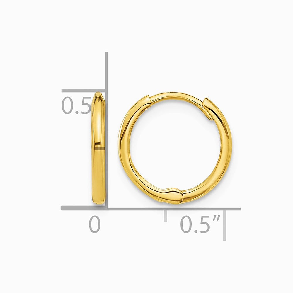 14K Yellow Gold Polished 1.45x13mm Hinged Huggie Hoop Earrings - Product Photo
