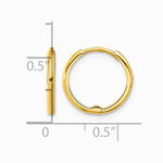 14K Yellow Gold Polished 1.45x14mm Hinged Huggie Hoop Earrings - Product Photo