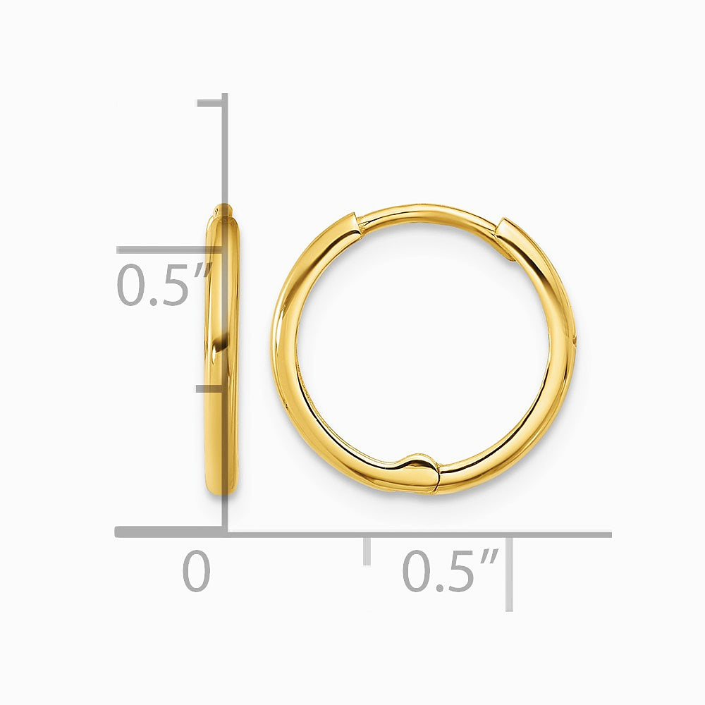 14K Yellow Gold Polished 1.45x14mm Hinged Huggie Hoop Earrings - Product Photo