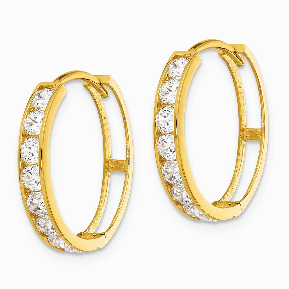 14K Yellow Gold Polished CZ 4x20mm Huggie Hoop Earrings - Product Photo