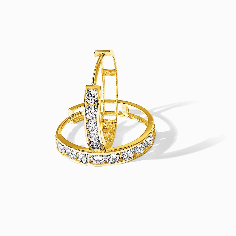 14K Yellow Gold Polished CZ 4x20mm Huggie Hoop Earrings - Product Photo