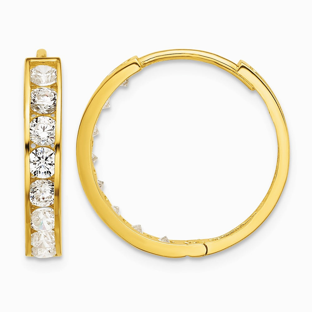 14K Yellow Gold Polished CZ 4x20mm Huggie Hoop Earrings - Product Photo
