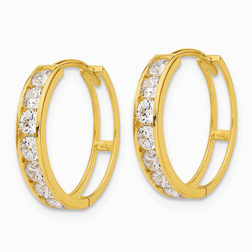 14K Yellow Gold Polished CZ 4x18mm Huggie Hoop Earrings - Product Photo