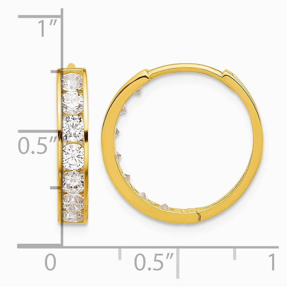 14K Yellow Gold Polished CZ 4x18mm Huggie Hoop Earrings - Product Photo