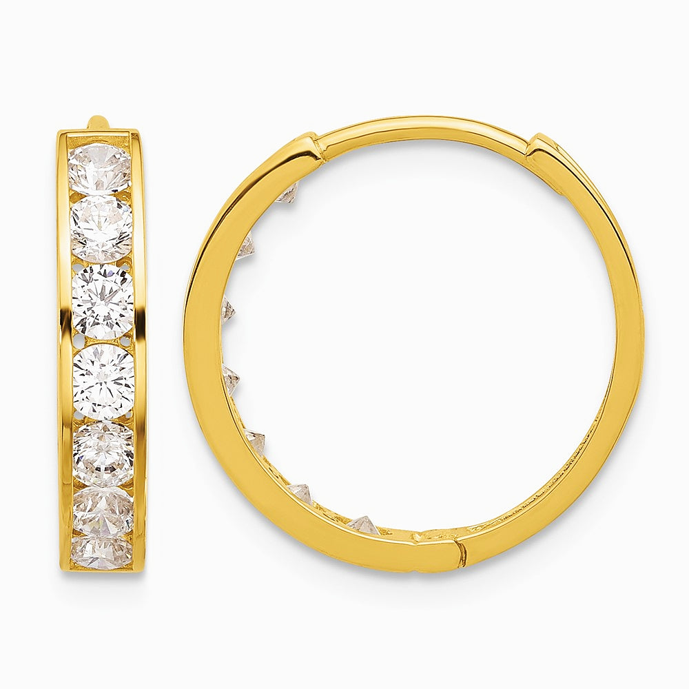 14K Yellow Gold Polished CZ 4x18mm Huggie Hoop Earrings - Product Photo