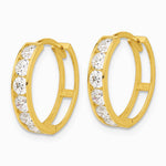 14K Yellow Gold Polished CZ 4x16mm Huggie Hoop Earrings - Product Photo