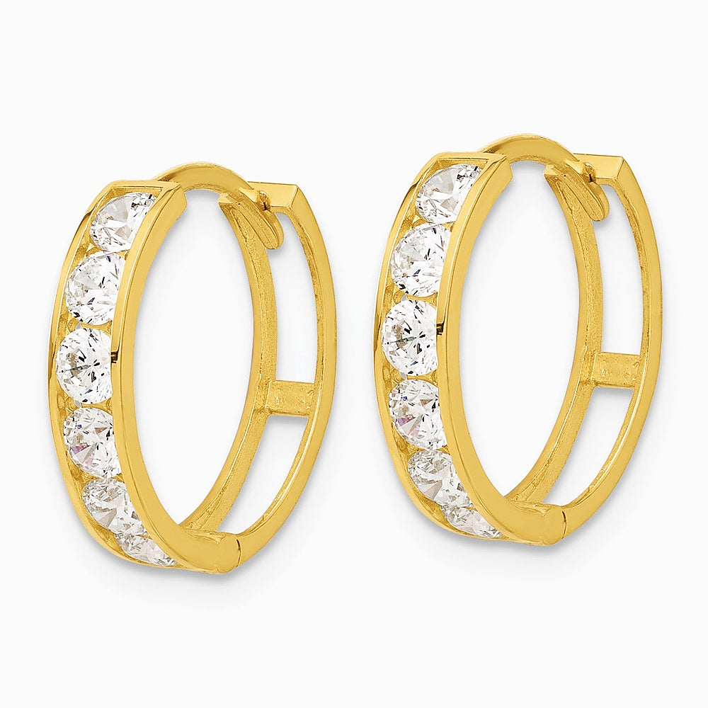 14K Yellow Gold Polished CZ 4x16mm Huggie Hoop Earrings - Product Photo