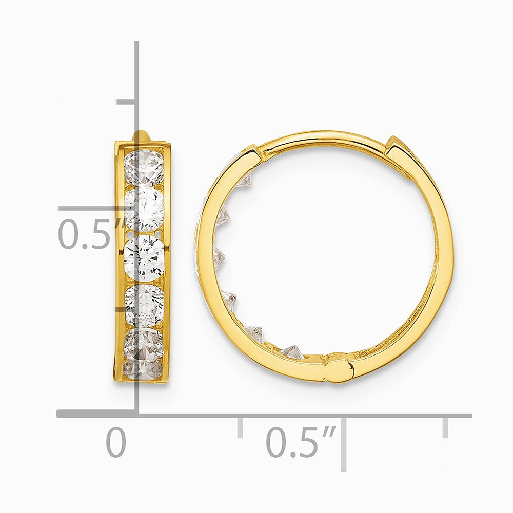 14K Yellow Gold Polished CZ 4x16mm Huggie Hoop Earrings - Product Photo