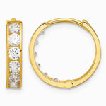 14K Yellow Gold Polished CZ 4x16mm Huggie Hoop Earrings - Product Photo