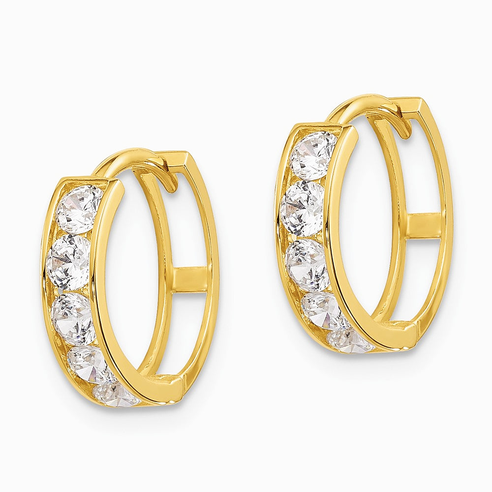 14K Yellow Gold Polished CZ 4x14mm Huggie Hoop Earrings - Product Photo