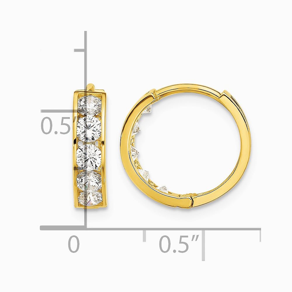 14K Yellow Gold Polished CZ 4x14mm Huggie Hoop Earrings - Product Photo