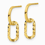 14K Yellow Gold Polished and Diamond-Cut J-Hoop Dangle Post Earrings - Product Photo