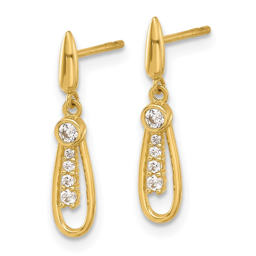 14K Polished Teardrop CZ Post Dangle Earrings - Product Photo