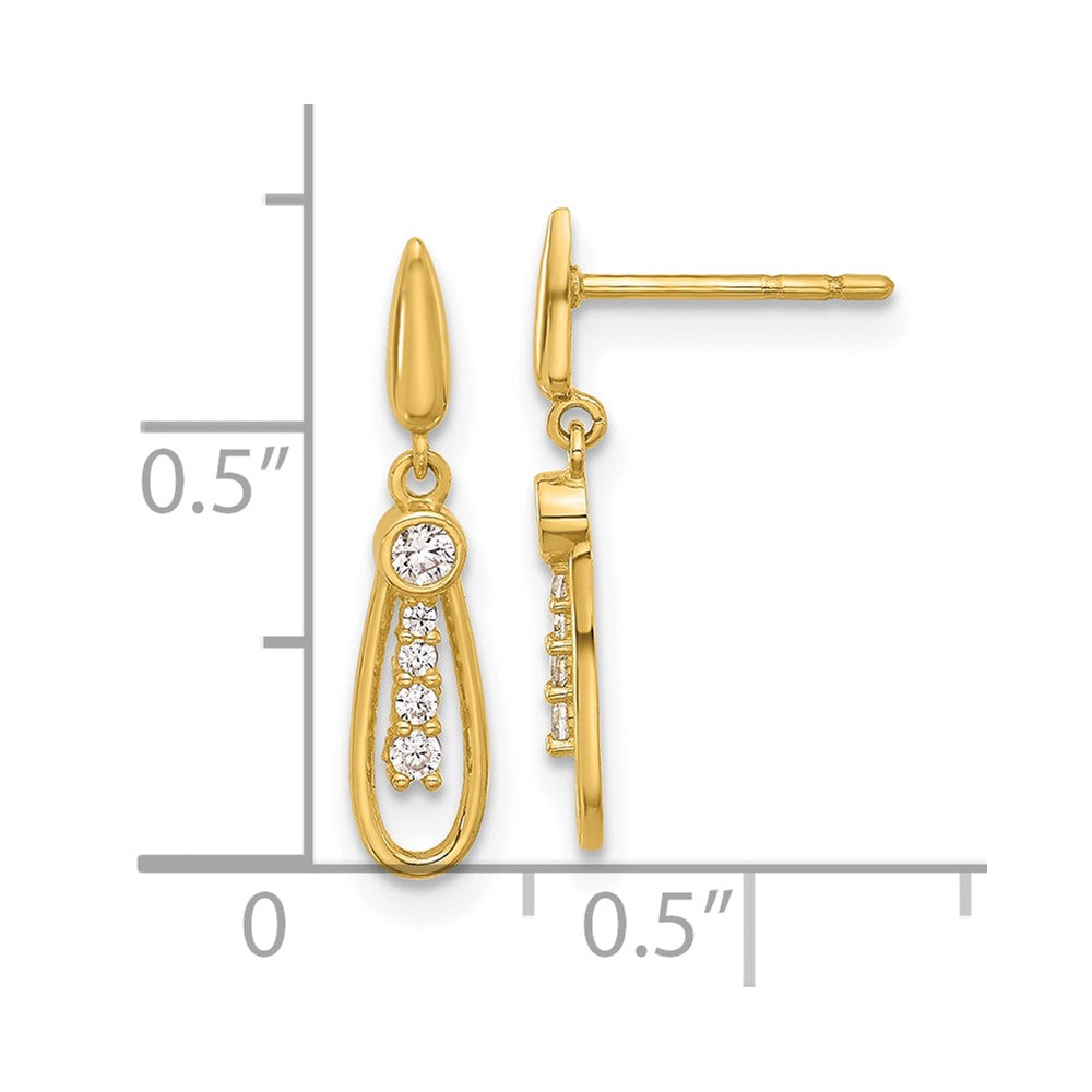 14K Polished Teardrop CZ Post Dangle Earrings - Product Photo