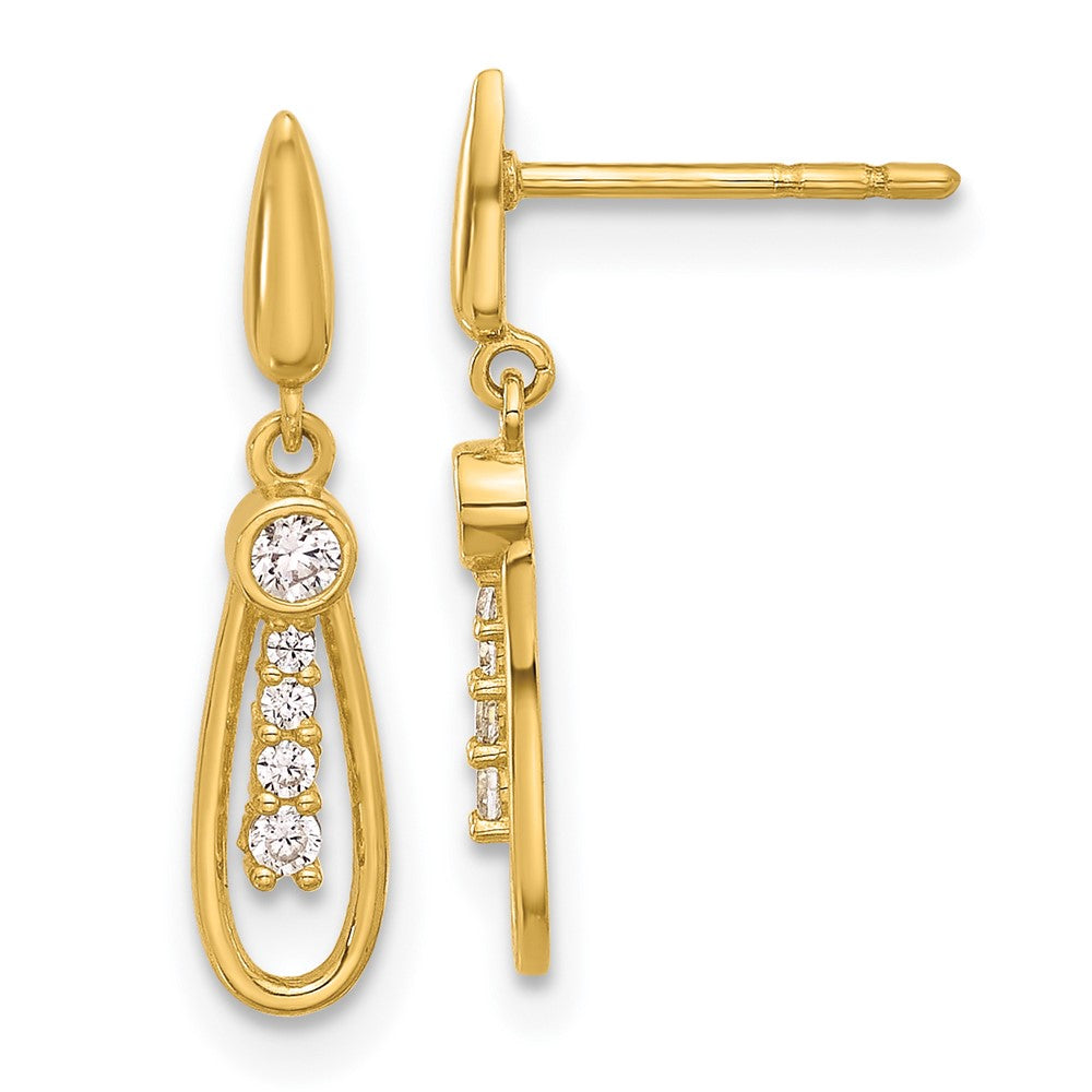 14K Yellow Gold Polished Teardrop CZ Post Dangle Earrings