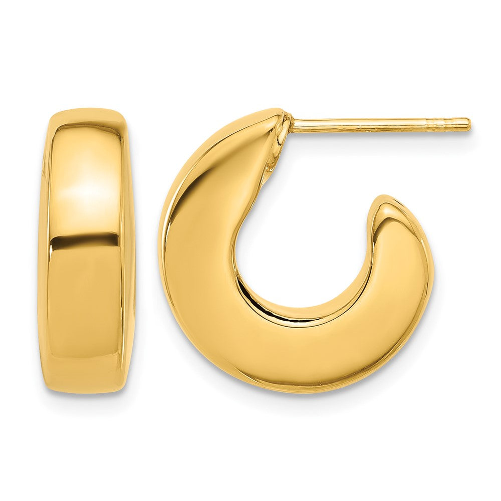14K Polished J-Hoop Post Earrings - Product Photo