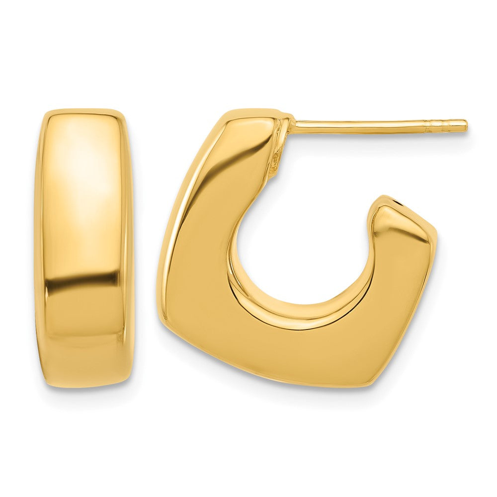14K Yellow Gold Polished Square J-Hoop Post Earrings