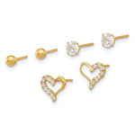 14K Polished CZ Ball and Heart Post Earring Set - Product Photo