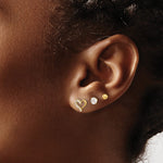 14K Polished CZ Ball and Heart Post Earring Set - Product Photo