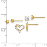 14K Polished CZ Ball and Heart Post Earring Set - Product Photo
