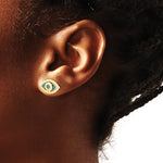 14K Yellow Gold Black Rhodium-plated Pol. Blue/White CZ Evil Eye Post Earrings - Product Photo