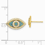 14K Yellow Gold Black Rhodium-plated Pol. Blue/White CZ Evil Eye Post Earrings - Product Photo
