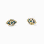 14K Yellow Gold Black Rhodium-plated Pol. Blue/White CZ Evil Eye Post Earrings - Product Photo