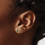 14K Polished Paw with Black Enamel Post Earrings - Product Photo
