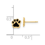 14K Polished Paw with Black Enamel Post Earrings - Product Photo