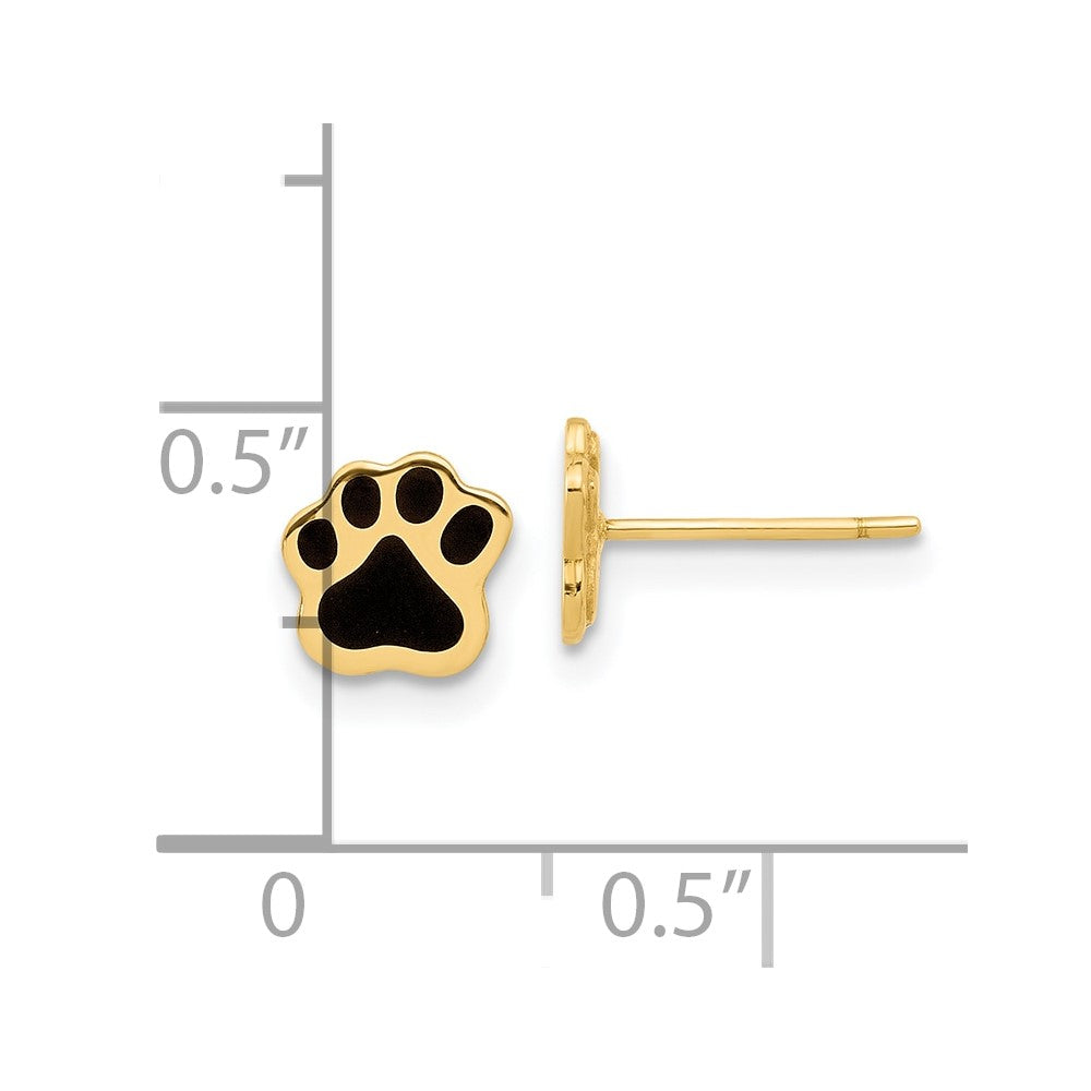 14K Polished Paw with Black Enamel Post Earrings - Product Photo