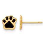 14K Polished Paw with Black Enamel Post Earrings - Product Photo