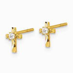14K Yellow Gold Polished and Diamond-Cut CZ Cross Post Earrings - Product Photo