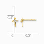 14K Yellow Gold Polished and Diamond-Cut CZ Cross Post Earrings - Product Photo