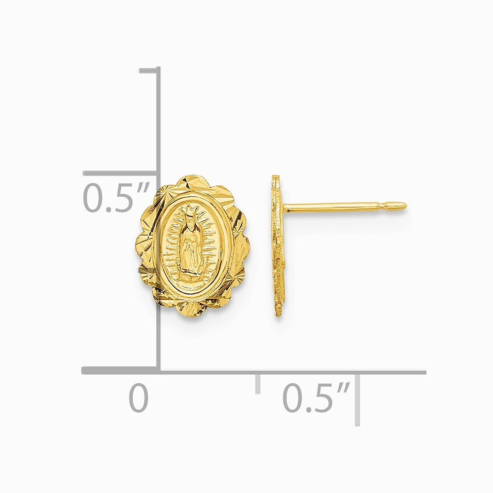14K Yellow Gold Diamond Cut Miraculous Medal Post Earrings - Product Photo
