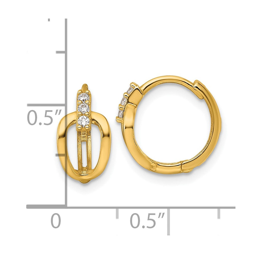 14k Polished Fancy CZ Hinged Round Hoop Earrings - Product Photo