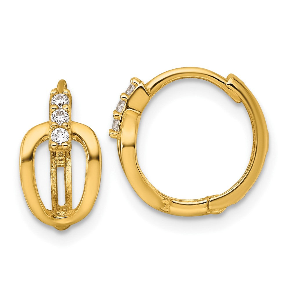 14K Yellow Gold Polished Fancy CZ Hinged Round Hoop Earrings