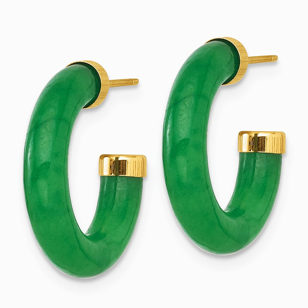 14K Yellow Gold Polished 3.8 mm Jade Post C-Hoop Earrings - Product Photo