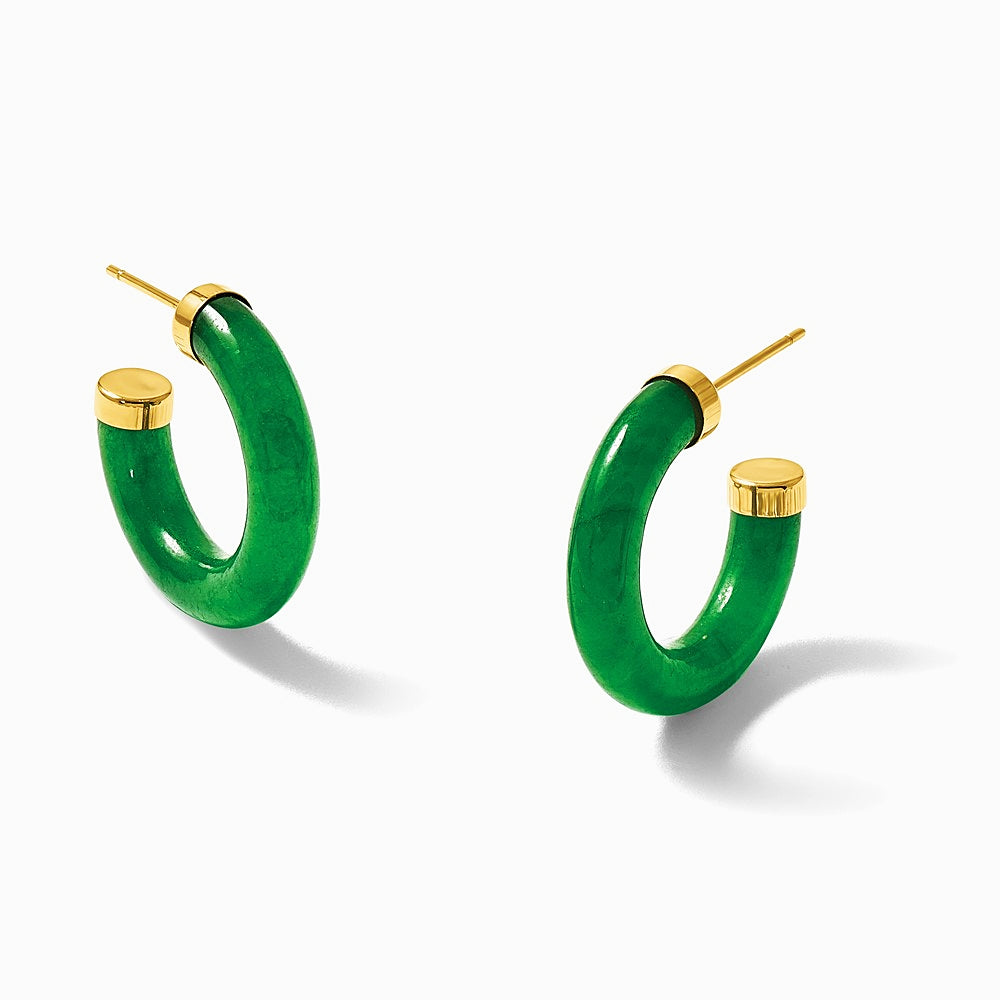 14K Yellow Gold Polished 3.8 mm Jade Post C-Hoop Earrings - Product Photo