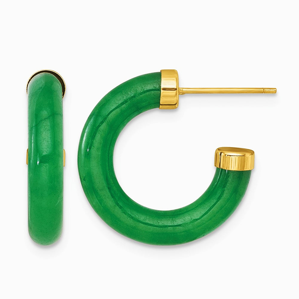 14K Yellow Gold Polished 3.8 mm Jade Post C-Hoop Earrings