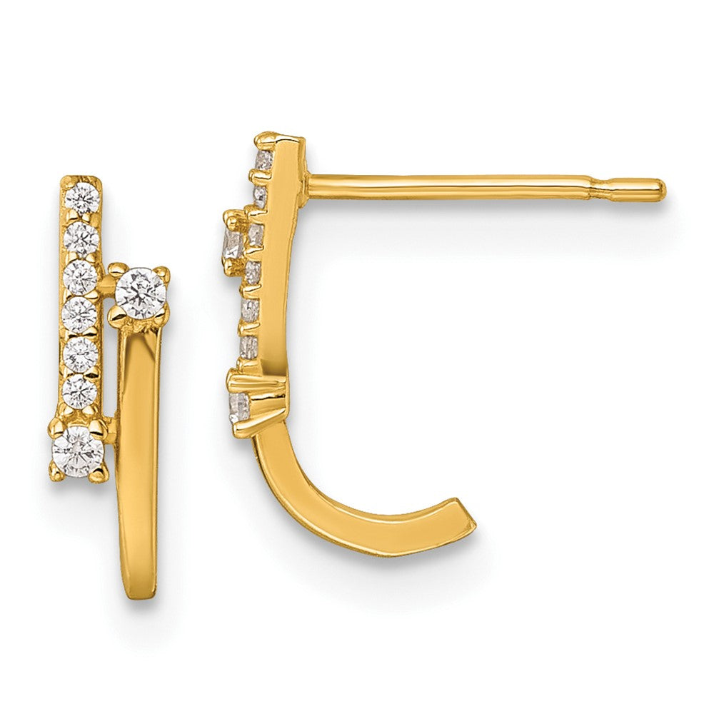 14k Polished Fancy CZ Post J-Hoop Earrings - Product Photo