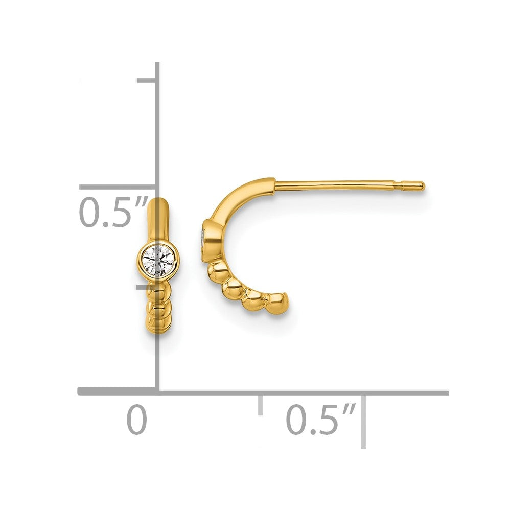 14k Polished and Beaded CZ Post C-Hoop Earrings - Product Photo