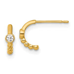 14k Polished and Beaded CZ Post C-Hoop Earrings - Product Photo