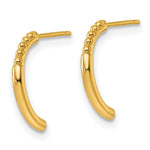 14k Polished and Beaded Post J-Hoop Earrings - Product Photo