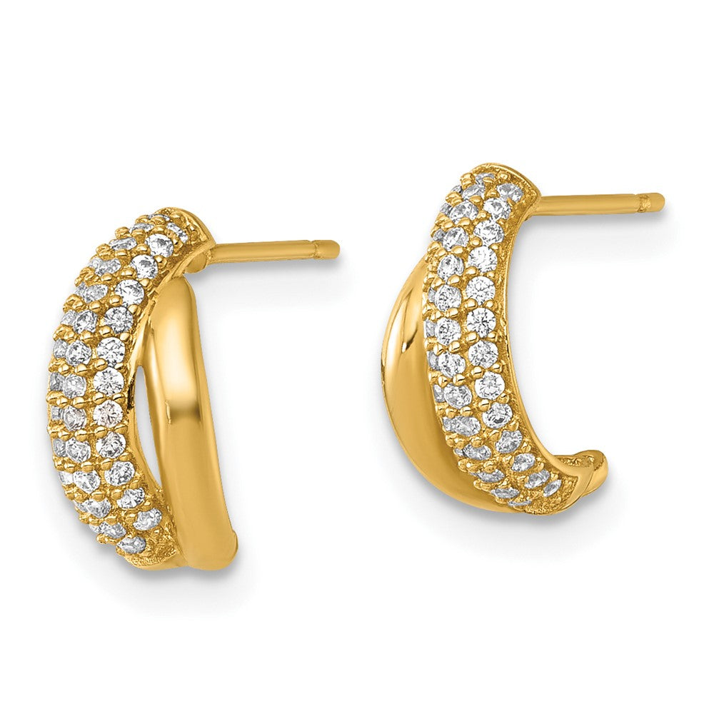 14k Polished Fancy Pave CZ Post J-Hoop Earrings - Product Photo