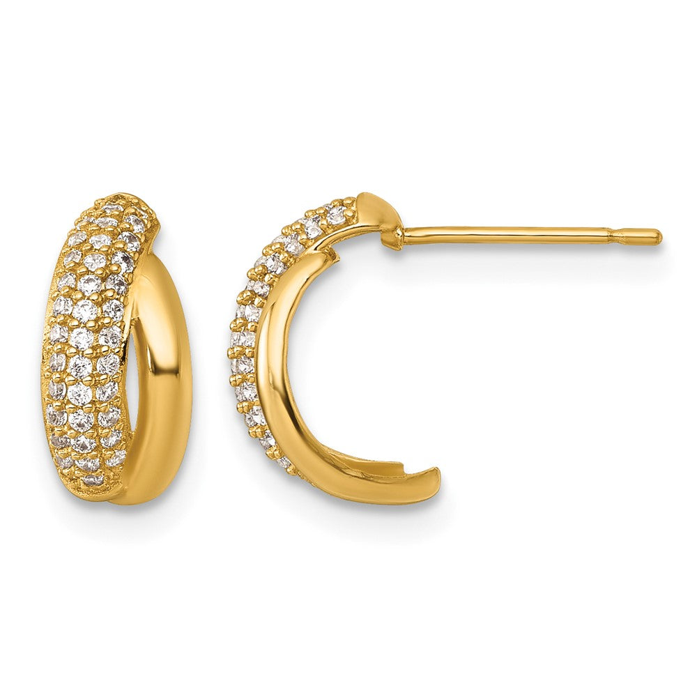 14k Polished Fancy Pave CZ Post J-Hoop Earrings - Product Photo