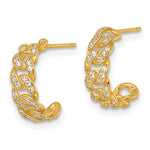 14k Polished CZ Curb Link Post C-Hoop Earrings - Product Photo