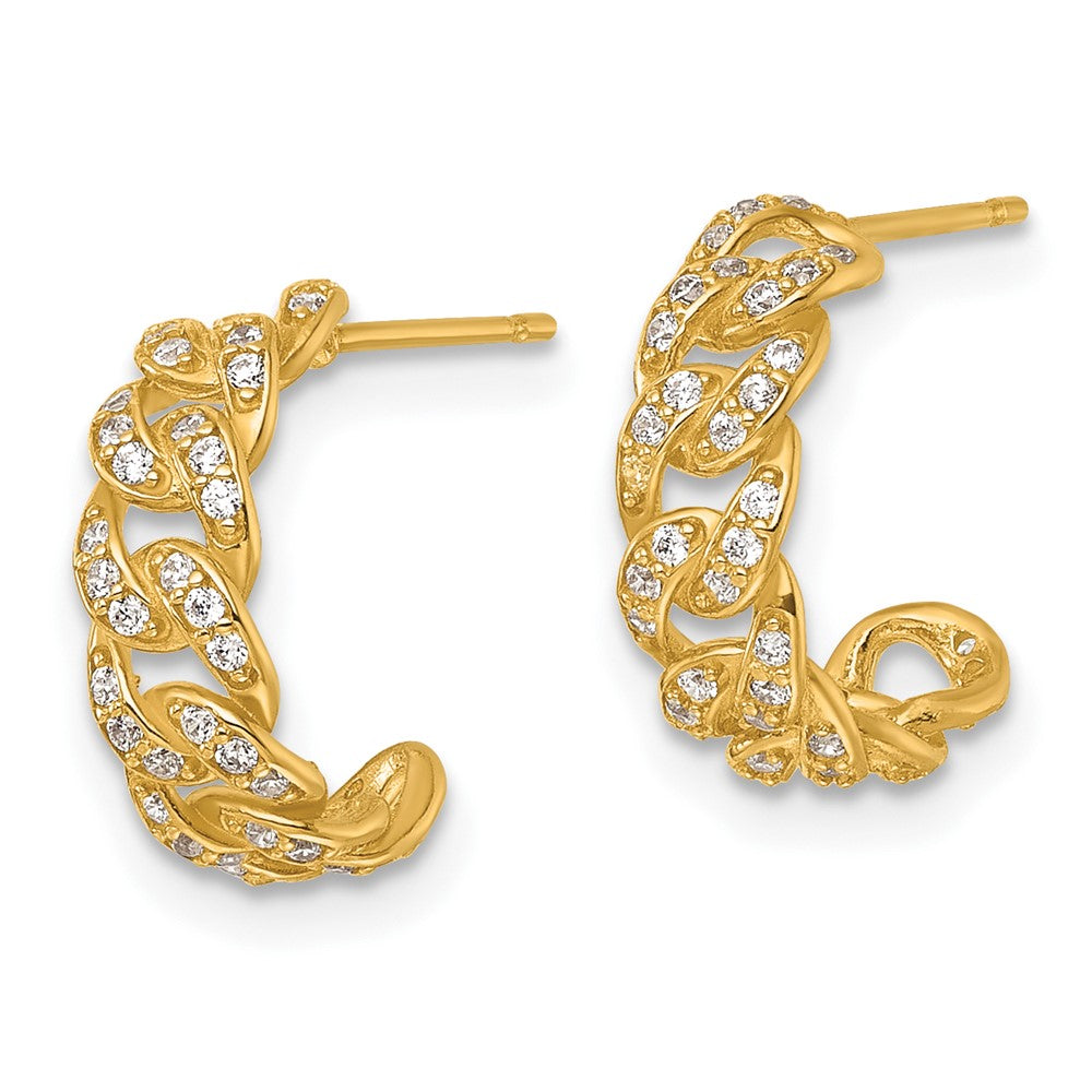 14k Polished CZ Curb Link Post C-Hoop Earrings - Product Photo