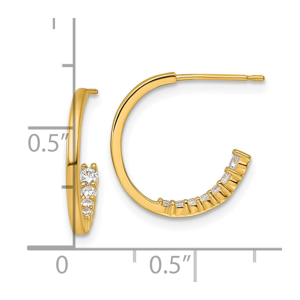 14k Polished Fancy CZ Post J-Hoop Earrings - Product Photo