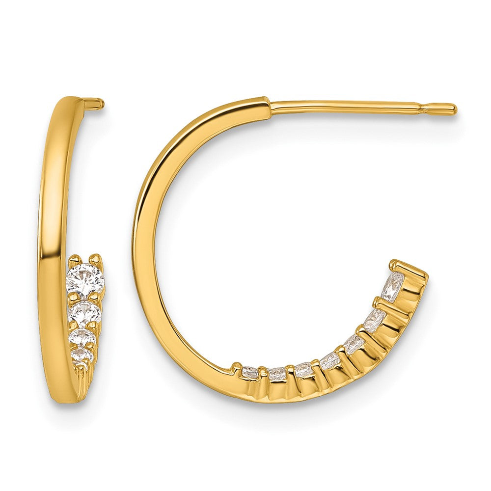 14K Yellow Gold Polished Fancy CZ Post J-Hoop Earrings