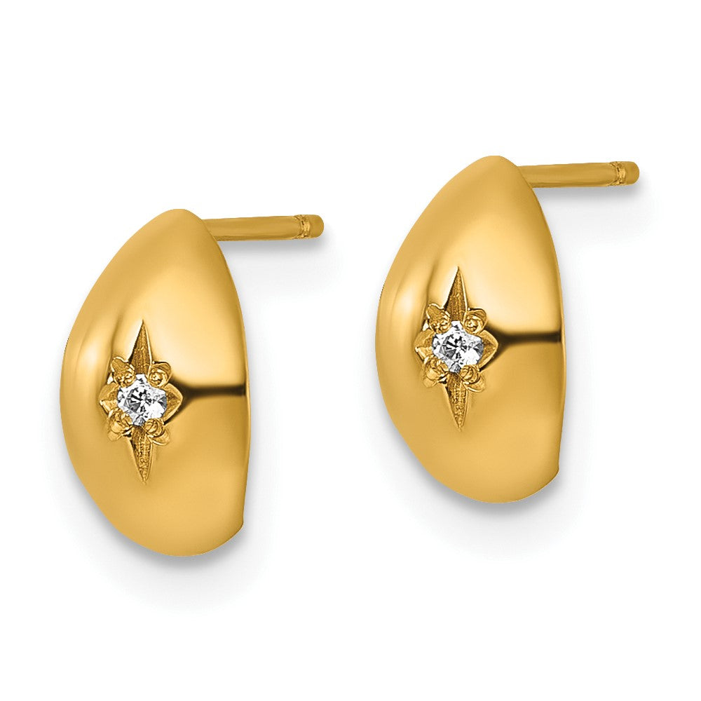 14k Polished CZ Star Post J-Hoop Earrings - Product Photo